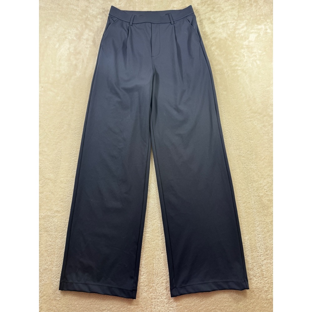 Halara Womens Wide Leg Pleated High Rise Navy Blue Pants S tall Meas: 27x31.5